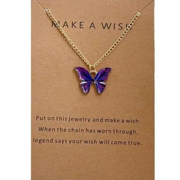 ❤️3/$10❤️Make a Wish Dainty Butterfly Necklaces with Message Cards - Purple - Picture 1 of 14